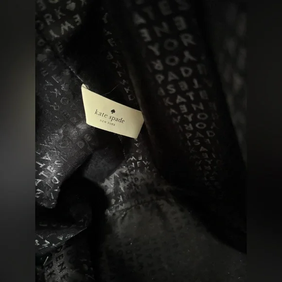 Kate Spade New York Navy Blue Nylon Tote Work Bag Zip Top Black Leather Handles - Picture 8 of 11